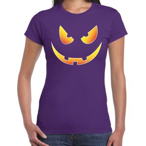 Halloween Scary face verkleed t-shirt paars voor dames - horror shirt / kleding / kostuum