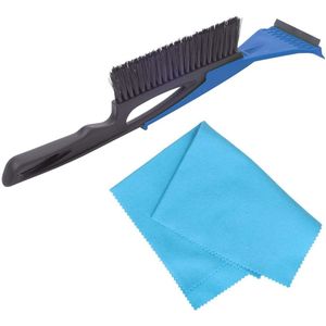 Autoramen IJskrabber met borstel en trekker blauw 40 cm met anti-condens doek - Winter vorst accessoires