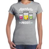 Bellatio Decorations Apres ski t-shirt dames - Alpenholic - grijs - wintersport - prost - proost