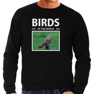 Dieren foto sweater Velduil - zwart - heren - birds of the world - cadeau trui uilen liefhebber