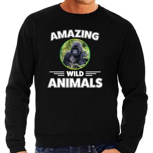 Sweater gorilla - zwart - heren - amazing wild animals - cadeau trui gorilla / gorilla apen liefhebber