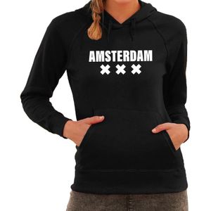 Amsterdam/wereldstad tekst hoodie zwart voor dames - zwarte Amsterdam sweater/trui met capuchon