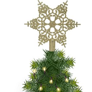Kerstster/kerstboom piek/topper open - goud - H19 cm - glitter - Kerstversiering
