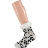 Grijs/witte luipaardvlekken gevoerde huissokken/slofsokken voor dames - Maat 36-41 - Extra warme sokken voor de winter - Warme voeten
