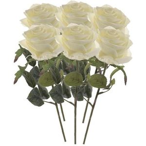 6x Kunstbloemen rozen Simone wit 45 cm - Kunstbloem/nepbloem roos - Kunstplanten/nepplanten