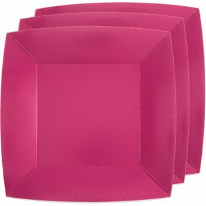 Santex feest bordjes vierkant - fuchsia roze - 10x stuks - karton - 23 x 23 cm