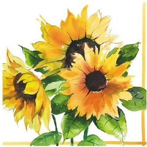 40x Zonnebloemen thema servetten 33 x 33 cm - Papieren wegwerp servetjes - Zonnebloemen versieringen/decoraties