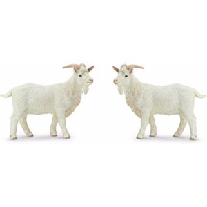 Set van 2x stuks plastic speelgoed figuur witte geiten bok 9 cm - Boerderij dieren