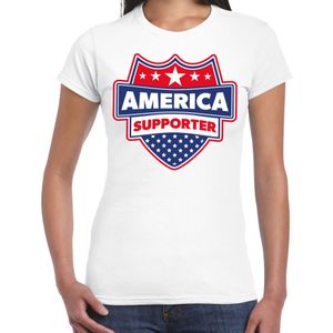 America supporter schild t-shirt wit voor dames - Amerika/USA landen t-shirt / kleding - EK / WK / Olympische spelen outfit