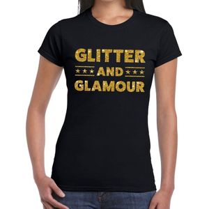Glitter and Glamour glitter tekst t-shirt zwart dames - dames shirt Glitter and Glamour