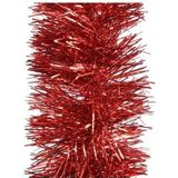 Kerstversiering kunststof kerstballen 5-6-8 cm met ster piek en folieslingers pakket rood van 35x stuks - Kerstboomversiering