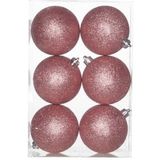 18x Roze kunststof kerstballen 8 cm - Glitter - Onbreekbare plastic kerstballen - Kerstboomversiering roze