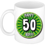 Bellatio Decorations Verjaardag cadeau mok 50 jaar - groen - wiel - 300 ml - Sarah/Abraham