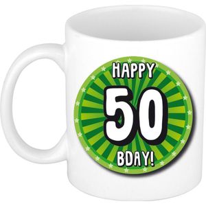 Bellatio Decorations Verjaardag cadeau mok 50 jaar - groen - wiel - 300 ml - Sarah/Abraham