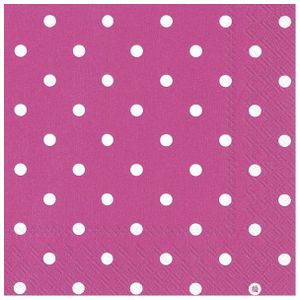 60x Polka Dot 3-laags servetten fuchsia roze met witte stippen 33 x 33 cm