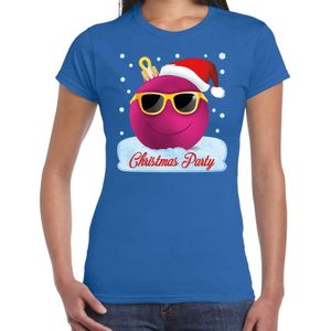 Fout t-shirt blauw Chirstmas party - roze coole kerstbal voor dames - kerstkleding / christmas outfit