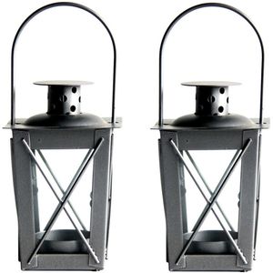 Set van 2x Stuks Zilveren Tuin Lantaarn/Windlicht van Ijzer 7,5 X 7,5 X 11 cm