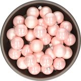 Kerstballen - glas - 36x stuks - roze - 6 cm - mat en glans