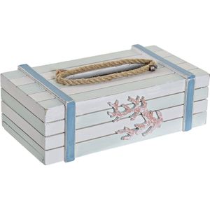 Tissuedoos/tissuebox wit rechthoekig van hout 22 x 14 x 8 cm - Tissueboxen