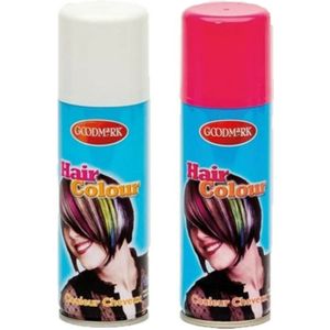 Carnaval verkleed feestje haar verf/spray in de kleuren wit/roze 125 ml