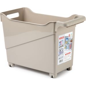 Plasticforte opberg Trolley Container - beige - op wieltjes - L38 x B18 x H26 cm - kunststof - opslag box/bak - 17 liter