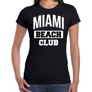 Miami beach club zomer t-shirt voor dames - zwart - beach party / vakantie outfit / kleding / strand feest shirt