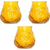 4x Gele mini lowboy tafelkaarsen 7 cm 17 branduren - Kaars in glazen houder - Horeca/tafel/bistro kaarsen - Tafeldecoratie - Tuinkaarsen