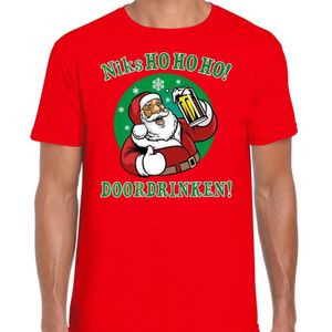 Fout Kerst t-shirt - bier drinkende kerstman - niks HO HO HO doordrinken - rood voor heren - kerstkleding / kerst outfit