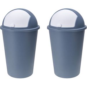 2x stuks vuilnisbak/afvalbak/prullenbak blauw met deksel 50 liter - Vuilnisbakken/afvalbakken/prullenbakken