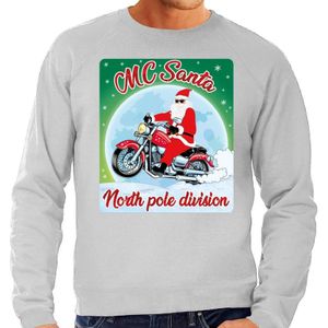 Foute Kersttrui / sweater - MC Santa North Pole division - motorliefhebber / motorrijder / motor fan - grijs voor heren - kerstkleding / kerst outfit