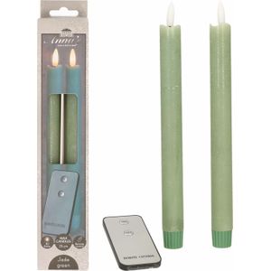 Anna's Collection LED dinerkaarsen - 4x - jade groen - 23 cm - met afstandsbediening