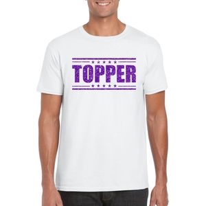 Wit Topper shirt in paarse glitter letters heren - Toppers dresscode kleding