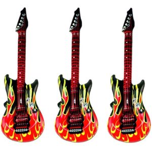 3x stuks opblaasbare gitaar met vlammen 100 cm - Speel/verkleed muziekinstrumenten