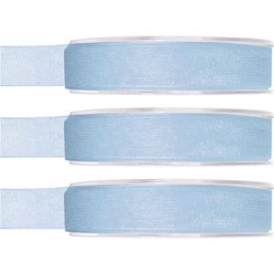 3x Hobby/decoratie lichtblauwe organza sierlinten 1,5 cm/15 mm x 20 meter - Cadeaulint organzalint/ribbon - Striklint linten blauw