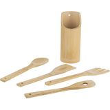 Bamboe houten keukengerei set 4-delig met houder - Bak spatels - Lepels