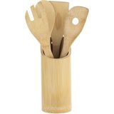 Bamboe houten keukengerei set 4-delig met houder - Bak spatels - Lepels