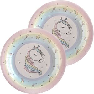 Santex eenhoorn thema feest wegwerpbordjes - 20x stuks - 23 cm - unicorn/magie themafeest