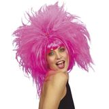 Knal roze mega damespruik - Carnaval verkleed pruiken - Vrijgezellen party