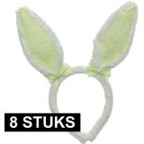 8x Wit/groene Paashaas oren verkleed diademen voor kids/volwassenen - Pasen/Paasviering - Verkleedaccessoires - Feestartikelen