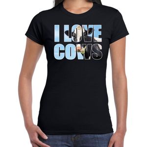 Tekst shirt I love cows met dieren foto van een koe zwart voor dames - cadeau t-shirt koeien liefhebber