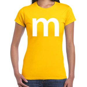 Letter M verkleed/ carnaval t-shirt geel voor dames - M en M carnavalskleding / feest shirt kleding / kostuum