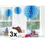 3x feestversiering decoratie bollen baby blauw 30 cm