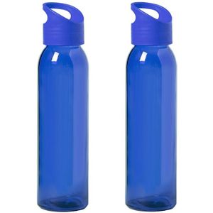 4x Stuks glazen waterfles/drinkfles blauw transparant met schroefdop met handvat 470 ml - Sportfles - Bidon