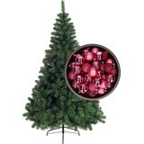 Bellatio Decorations kerstboom H120 cm - met kerstballen fuchsia roze