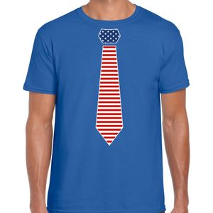 Bellatio Decorations verkleed t-shirt voor heren - Amerikaanse stopdas - blauw - themafeest