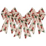 3x stuks kerstboomversiering ornament strikjes/strikken creme/rood print 15 x 25 cm