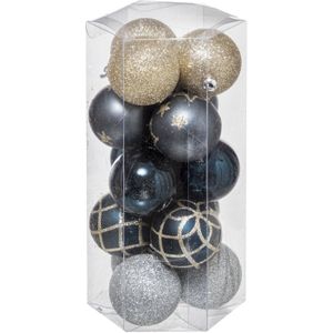 Atmosphera Kerstballen - 15st - kunststof - goud-blauw-zilver - 5cm