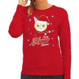 Foute Kersttrui / sweater - Merry Miauw Christmas - kat / poes - rood voor dames - kerstkleding / kerst outfit