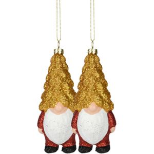 Christmas Decoration kersthanger gnome/dwerg/kabouter - 2x - kunststof - 12,5 cm