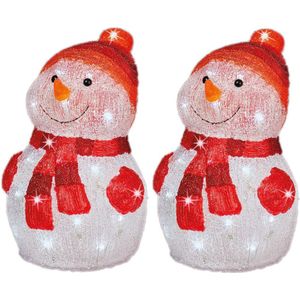 Set van 2x stuks kerstverlichting Led figuren voor buiten sneeuwpop 25 x 25 x 35 cm met 40 lampjes helder wit